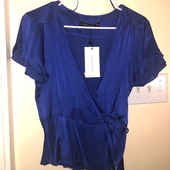 zara satin wrap blouse
